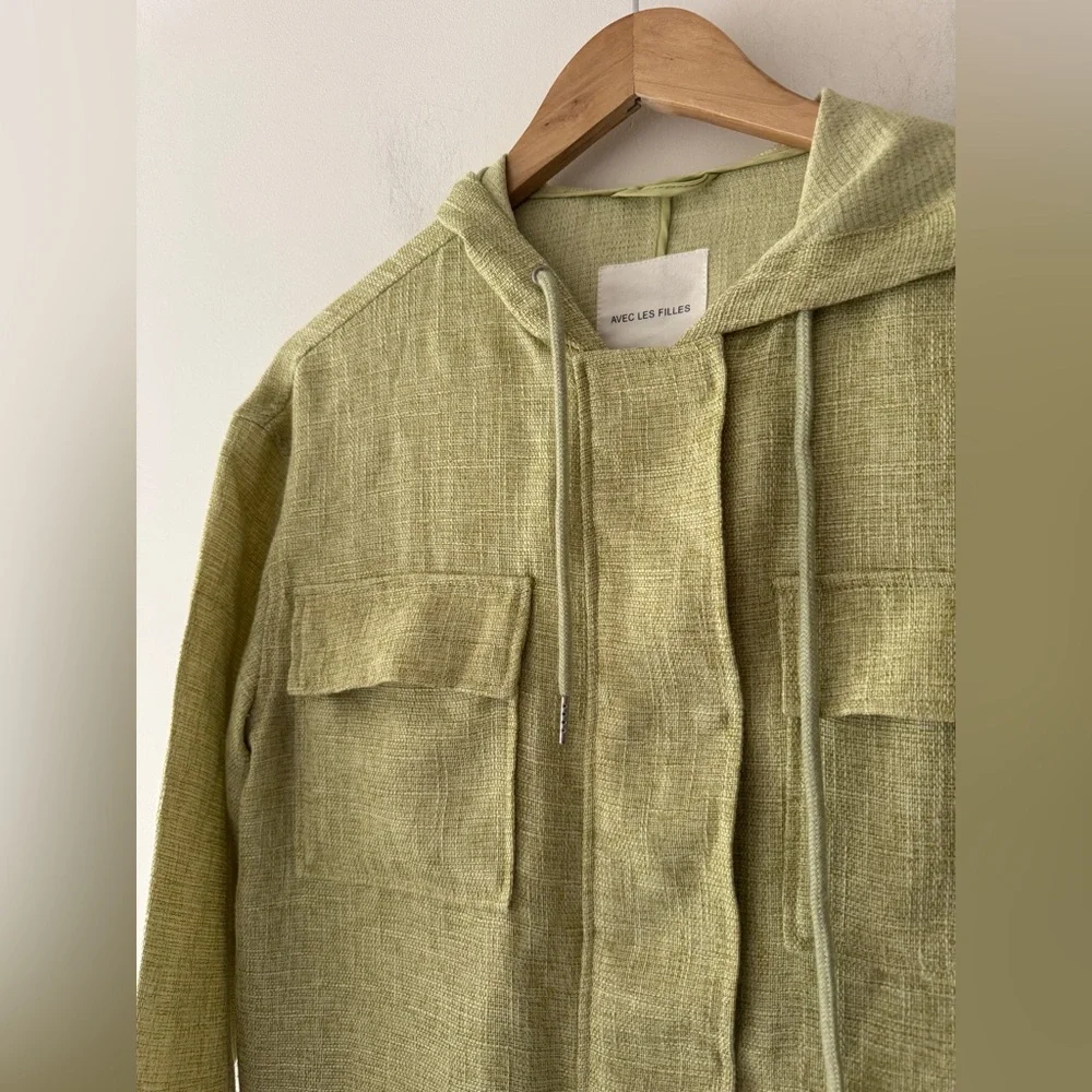 Avec Les Filles Sage Green Boxy Shirt Hoodie Jacket Woven Anthropologie - Picture 2 of 9